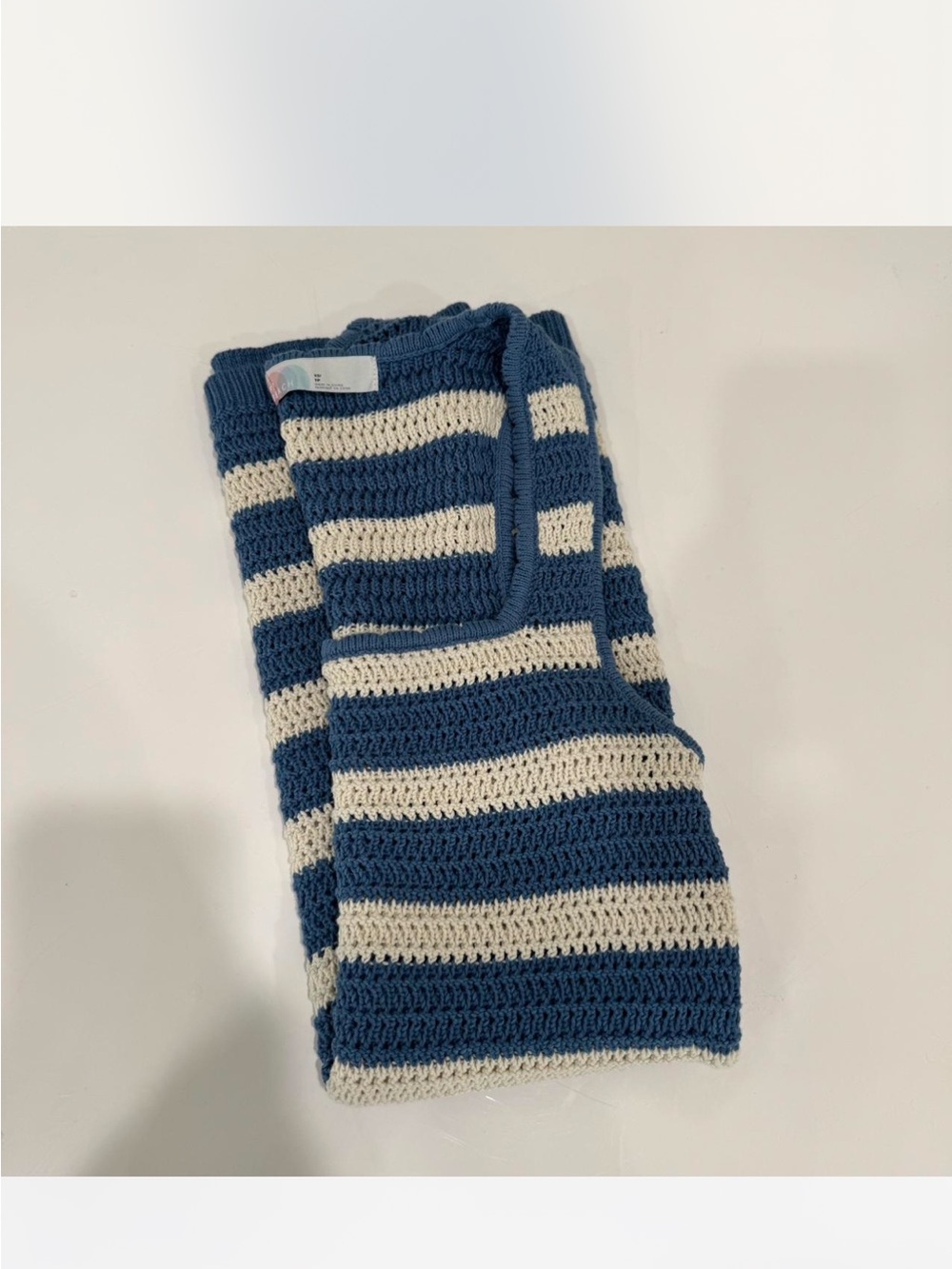 Free People Blue and Cream Striped Crewneck Sweater